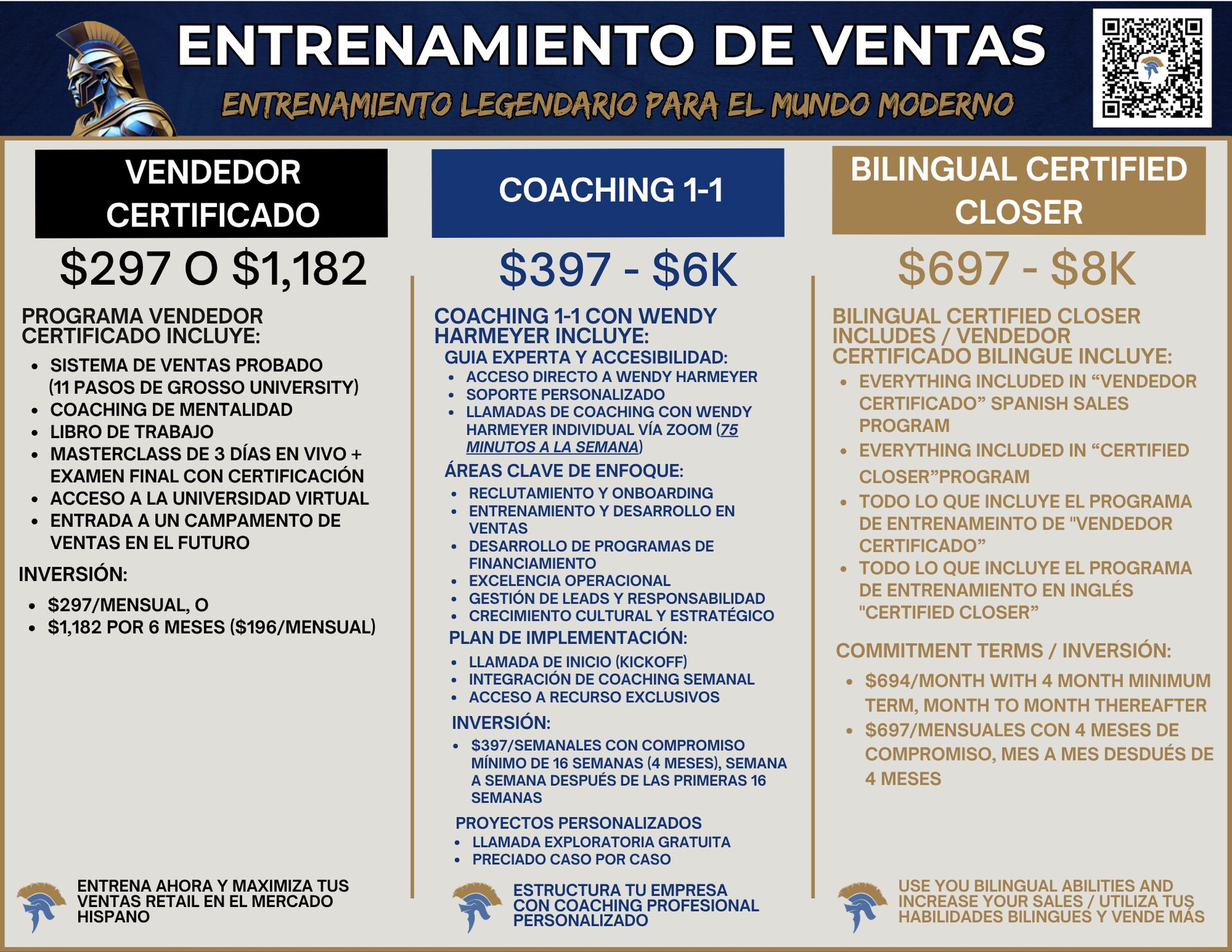 Programas en Espanol - Entrenamiento de Ventas, Coaching 1-1, Bilingual Certified Closer